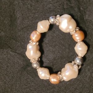 Peach white and bronze stretchy bracelet